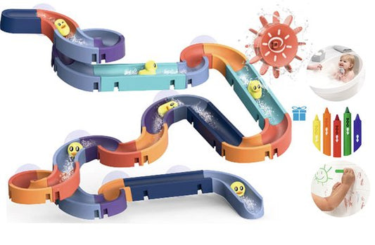 KoningBen® Badspeelgoed - Waterval Glijbaan Badspeelset - Inclusief Kleurrijke Badkrijtjes - 48-delige Waterbaan met Eendjes - Kleuren in Bad - Inclusief Kleurrijke Badkrijtjes - Sinterklaas -