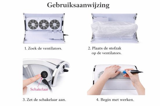 AUM® Nail Dust Collector - NagelAfzuiger - Inclusief GRATIS 500 Pluisvrije Celstof Doekjes & 2x herbruikbare stofzak - 3 Motoren - Stofafzuiger voor nagels - Elektrische nagelstofzuiger - Wit