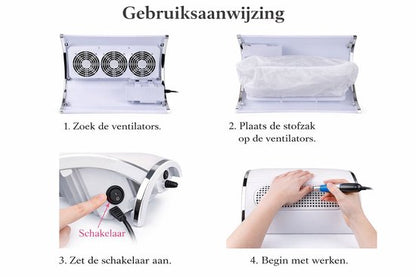 AUM® Nail Dust Collector - NagelAfzuiger - Inclusief GRATIS 500 Pluisvrije Celstof Doekjes & 2x herbruikbare stofzak - 3 Motoren - Stofafzuiger voor nagels - Elektrische nagelstofzuiger - Wit