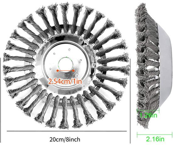 AUM® Onkruidborstel voor Bosmaaier – 20 cm Stalen Voegenborstel – Universele Onkruidverwijderaar met Adapterset – Geschikt voor Grastrimmer – Max 10.000 t/min