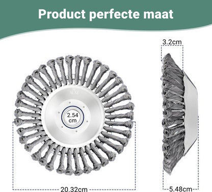 AUM® Onkruidborstel voor Bosmaaier – 20 cm Stalen Voegenborstel – Universele Onkruidverwijderaar met Adapterset – Geschikt voor Grastrimmer – Max 10.000 t/min