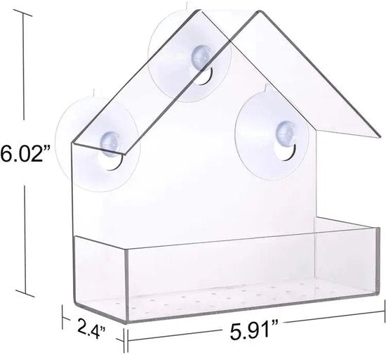 AUM® Raamvoederhuis – 2 Stuks – Vogelvoederhuisje voor Kleine Vogels - Raam Vogelhuisje - Transparant - Met Zuignappen - Voederplek