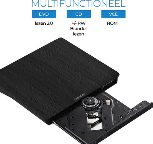 IMENGINE® externe cd dvd speler en brander – USB-A & USB-C aansluiting – USB 3.0 Brander & Lezer – Plug & Play – Voor Laptop & PC – Windows, Mac & Linux