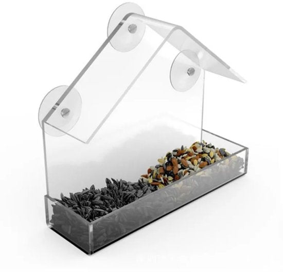 AUM® Raamvoederhuis – 2 Stuks – Vogelvoederhuisje voor Kleine Vogels - Raam Vogelhuisje - Transparant - Met Zuignappen - Voederplek