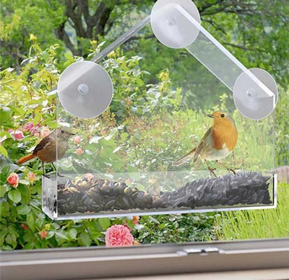 AUM® Raamvoederhuis – 2 Stuks – Vogelvoederhuisje voor Kleine Vogels - Raam Vogelhuisje - Transparant - Met Zuignappen - Voederplek