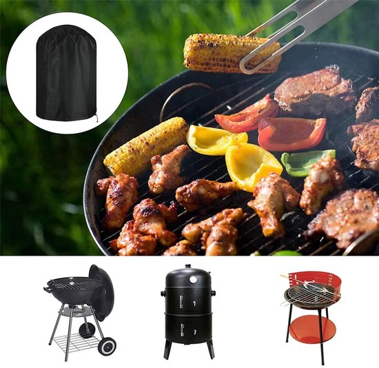 AUM® Barbecue Hoes Rond - Ø57cm - met Trekkoord - Waterdicht & UV-Bestendig - Geschikt voor Weber, Cadac en Meer - BBQ Accessoires - Zwart