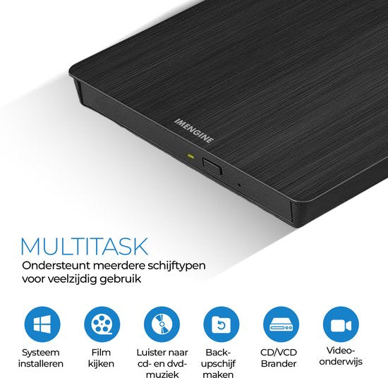 IMENGINE® externe cd dvd speler en brander – USB-A & USB-C aansluiting – USB 3.0 Brander & Lezer – Plug & Play – Voor Laptop & PC – Windows, Mac & Linux