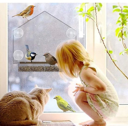 AUM® Raamvoederhuis – 2 Stuks – Vogelvoederhuisje voor Kleine Vogels - Raam Vogelhuisje - Transparant - Met Zuignappen - Voederplek