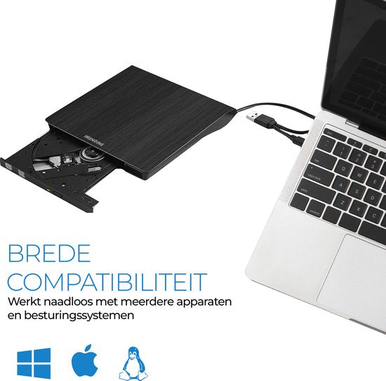 IMENGINE® externe cd dvd speler en brander – USB-A & USB-C aansluiting – USB 3.0 Brander & Lezer – Plug & Play – Voor Laptop & PC – Windows, Mac & Linux