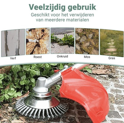 AUM® Onkruidborstel voor Bosmaaier – 20 cm Stalen Voegenborstel – Universele Onkruidverwijderaar met Adapterset – Geschikt voor Grastrimmer – Max 10.000 t/min