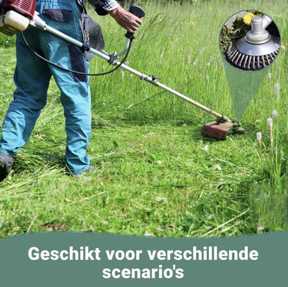 AUM® Onkruidborstel voor Bosmaaier – 20 cm Stalen Voegenborstel – Universele Onkruidverwijderaar met Adapterset – Geschikt voor Grastrimmer – Max 10.000 t/min