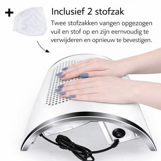 AUM® Nail Dust Collector - NagelAfzuiger - Inclusief GRATIS 500 Pluisvrije Celstof Doekjes & 2x herbruikbare stofzak - 3 Motoren - Stofafzuiger voor nagels - Elektrische nagelstofzuiger - Wit