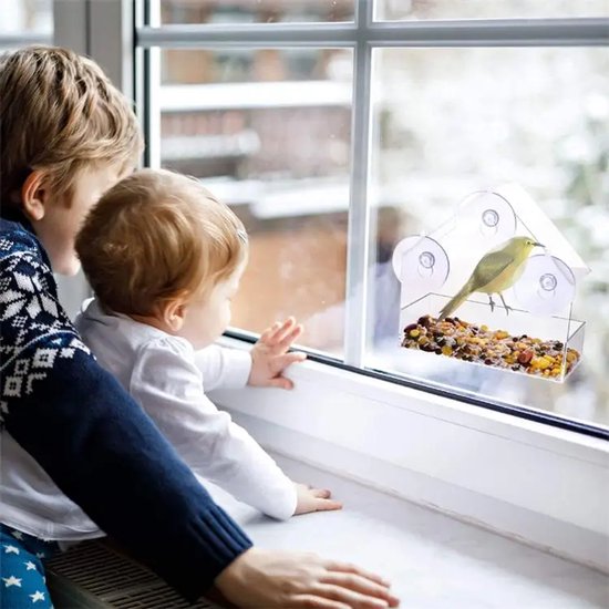 AUM® Raamvoederhuis – 2 Stuks – Vogelvoederhuisje voor Kleine Vogels - Raam Vogelhuisje - Transparant - Met Zuignappen - Voederplek