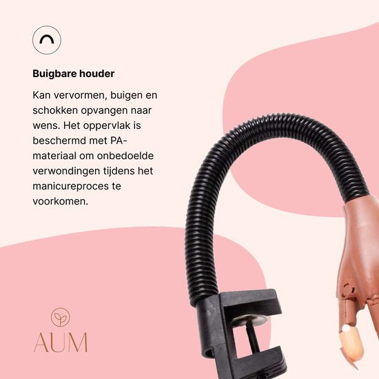 AUM® Oefenhand voor nagels – Inclusief 7 Gratis Acryl Penselen + 100 Oefennagels + Tafelklem – Flexibele Hand op Ware Grootte