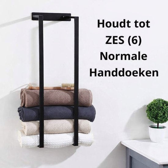 AUM® Handdoekrek – handdoekrek badkamer – Badkamerrek – Handdoekhouder - Zwart – Voor 10+ Handdoeken - 70x20x14 cm