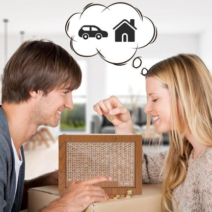 AUM® Spaarpot volwassenen - Inclusief Overschrijfbare Pen en Herbruikbare Acrylplaat - Spaarpot - Milieubewust - Spaarpotten - Sparen met een doel - Van hout - Tot €10000 - Herbruikbaar - Jongen & Meisje