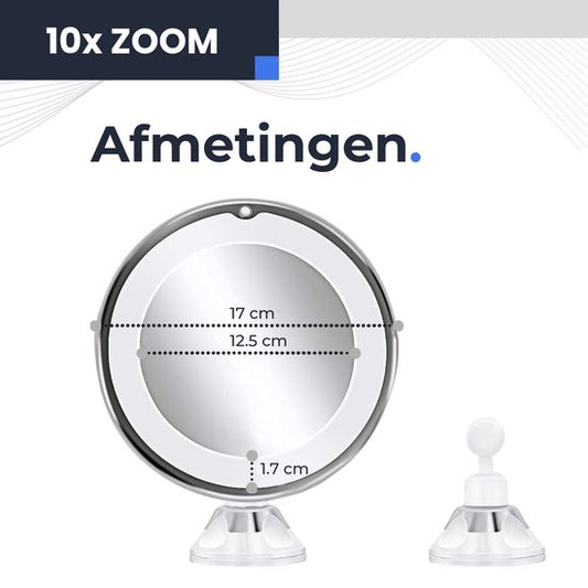 Ultra LED Make Up Spiegel met Verlichting en 10x Vergroting - Scheerspiegel met Zuignap - 360° Verstelbaar – Draadloos 3 AAA Batterijen