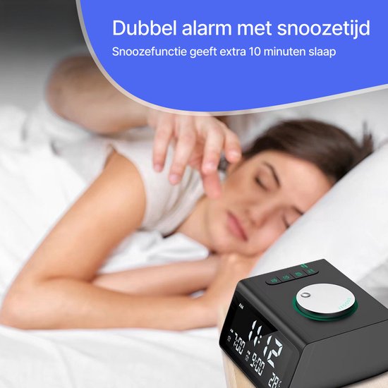 AUM® Digitale Wekkerradio – FM Radio – LED Wekker met Dimbaar Display, Dual Alarm, Snooze & 2 USB-Poorten – Temperatuurweergave – Zwart