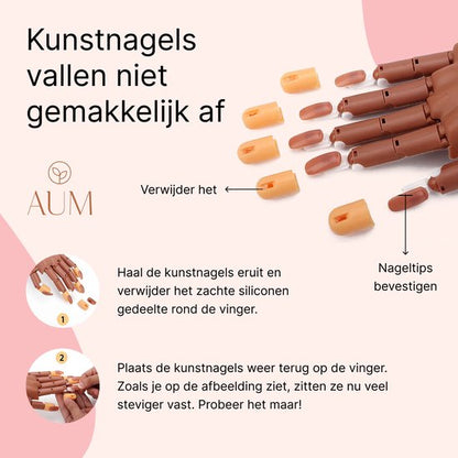 AUM® Oefenhand voor nagels – Inclusief 7 Gratis Acryl Penselen + 100 Oefennagels + Tafelklem – Flexibele Hand op Ware Grootte