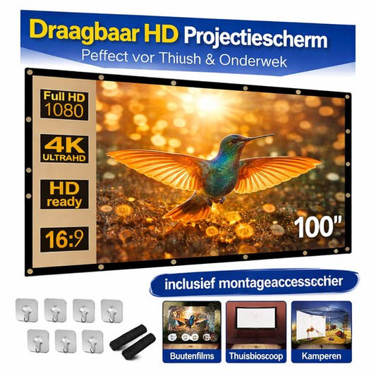 IMENGINE® Projectiescherm - 100 inch (254cm) - 16:9 - Beamer scherm - Opvouwbaar projectiedoek - Uitrekbaar - Anti-kreuk