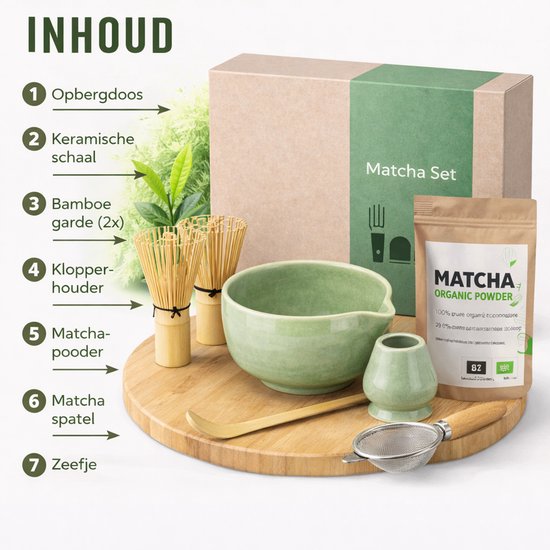 AUM® Matcha Set – inclusief bio matcha poeder - 2 x matcha klopper - matcha kom - valentijn cadeau - Matcha Tea Ceremony Starter Kit