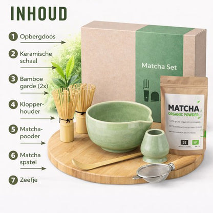AUM® Matcha Set – inclusief bio matcha poeder - 2 x matcha klopper - matcha kom - valentijn cadeau - Matcha Tea Ceremony Starter Kit