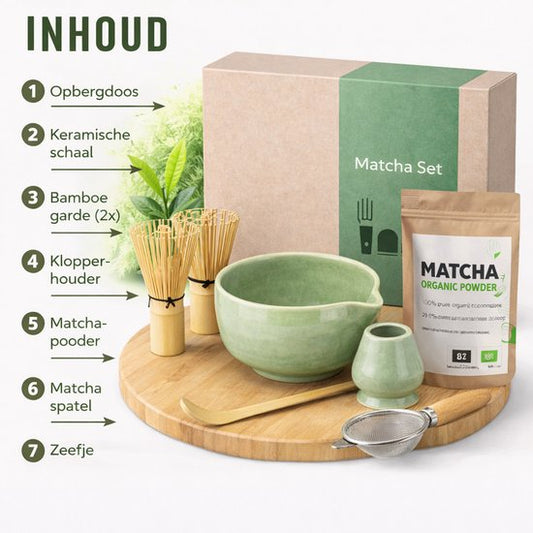 AUM® Matcha Set – inclusief bio matcha poeder - 2 x matcha klopper - matcha kom - valentijn cadeau - Matcha Tea Ceremony Starter Kit