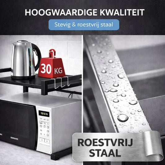 Staande magnetron rek - magnetronkast - keuken organizers - uitschuifbaar 40-65 cm - kruidenrek - NIET ophangbaar - aanrecht organiser - bureau organizer - keuken opbergrek - keukenrek staand - keukenrek - magnetronrek