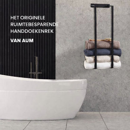AUM® Handdoekrek – handdoekrek badkamer – Badkamerrek – Handdoekhouder - Zwart – Voor 10+ Handdoeken - 70x20x14 cm