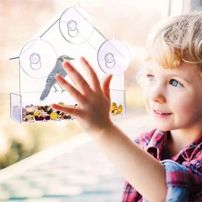 AUM® Raamvoederhuis – 2 Stuks – Vogelvoederhuisje voor Kleine Vogels - Raam Vogelhuisje - Transparant - Met Zuignappen - Voederplek