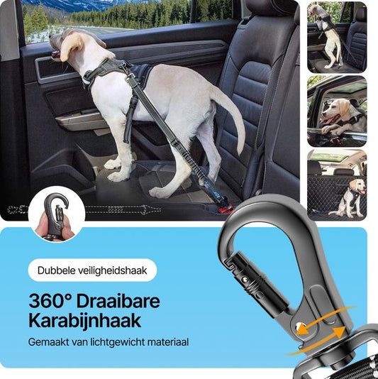 KoningBen® Autogordel Hond – 3 Stuks - Inclusife 3 IN 1 Hondengordel – Luxe hondengordel - Autoriem - Hondenriem voor in de Auto - Schok Absorberend en Verstelbaar - Zwart