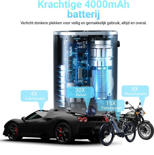 IMENGINE® Elektrische Fietspomp - Inclusief Fietsachterlicht & Verloopnippelset (3-delig) - Draagbare Luchtcompressor tot 10.3 Bar - Voor Fiets, Auto, Scooter & Ballen