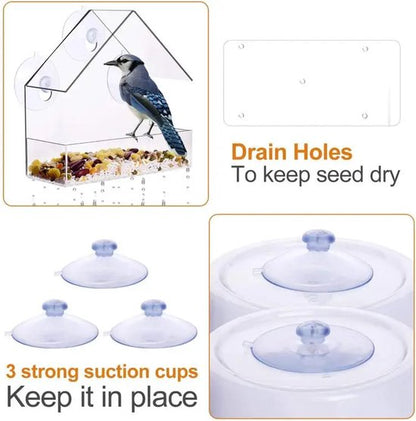 AUM® Raamvoederhuis – 2 Stuks – Vogelvoederhuisje voor Kleine Vogels - Raam Vogelhuisje - Transparant - Met Zuignappen - Voederplek