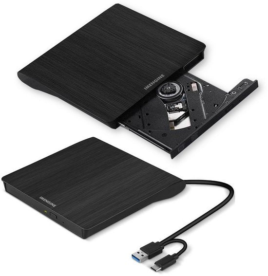 IMENGINE® externe cd dvd speler en brander – USB-A & USB-C aansluiting – USB 3.0 Brander & Lezer – Plug & Play – Voor Laptop & PC – Windows, Mac & Linux