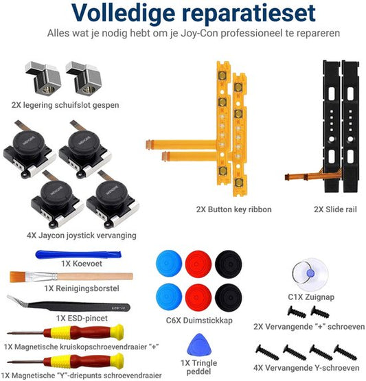 IMENGINE® Luxe 29-in-1 Reparatieset voor Nintendo Switch controllers – Inclusief Slide Rails + SL/SR Flex Kabels – Complete Joy-Con Repair Kit