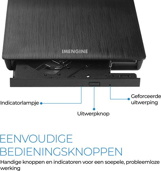 IMENGINE® externe cd dvd speler en brander – USB-A & USB-C aansluiting – USB 3.0 Brander & Lezer – Plug & Play – Voor Laptop & PC – Windows, Mac & Linux