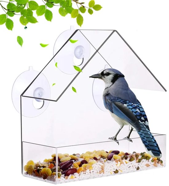 AUM® Raamvoederhuis – 2 Stuks – Vogelvoederhuisje voor Kleine Vogels - Raam Vogelhuisje - Transparant - Met Zuignappen - Voederplek