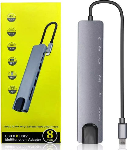 8 In 1 Dockingstation - USB Hub - Ethernet - USB-C - HDMI